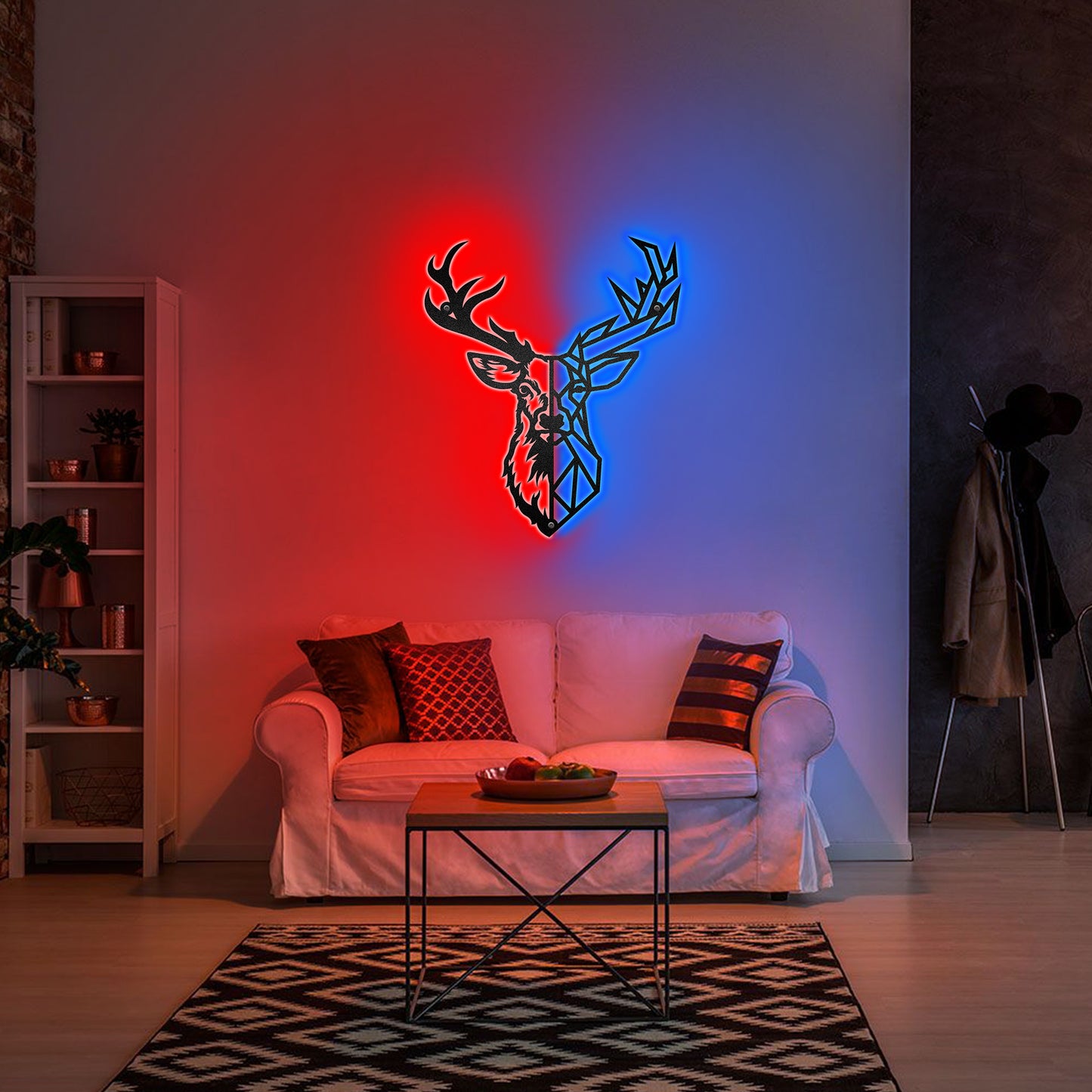 Deer Head In Geometric - Farmhouse Woodland Wild Life - LED Light Personalized Cut Metal Sign