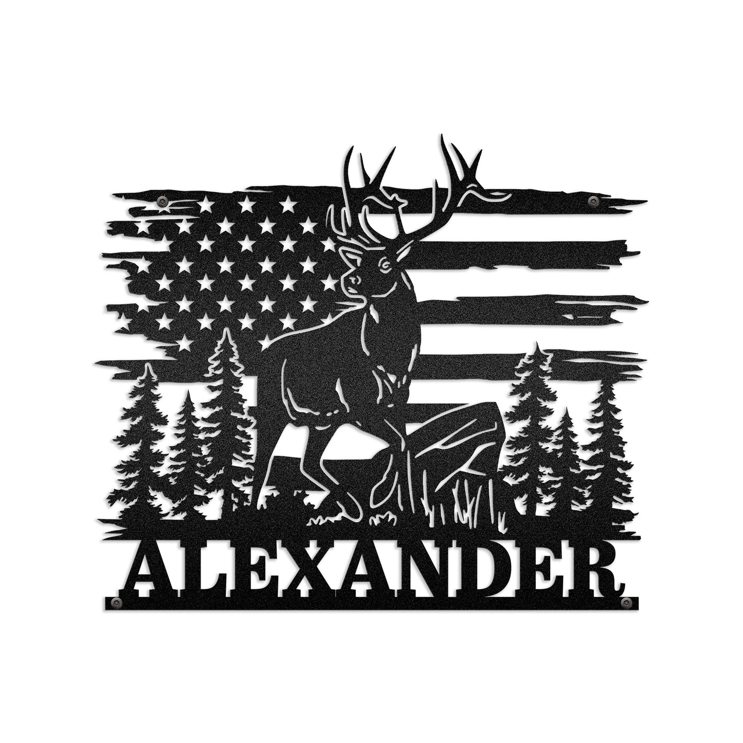 Deer Hunting US Flag - Woodland Animal Decoration - LED Light Personalized Cut Metal Sign