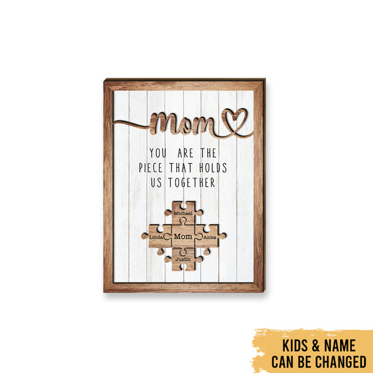 Love Mom Puzzle Piece - Mother's Day Farmhouse Decoration - Personalized 2-Layer Wooden Art