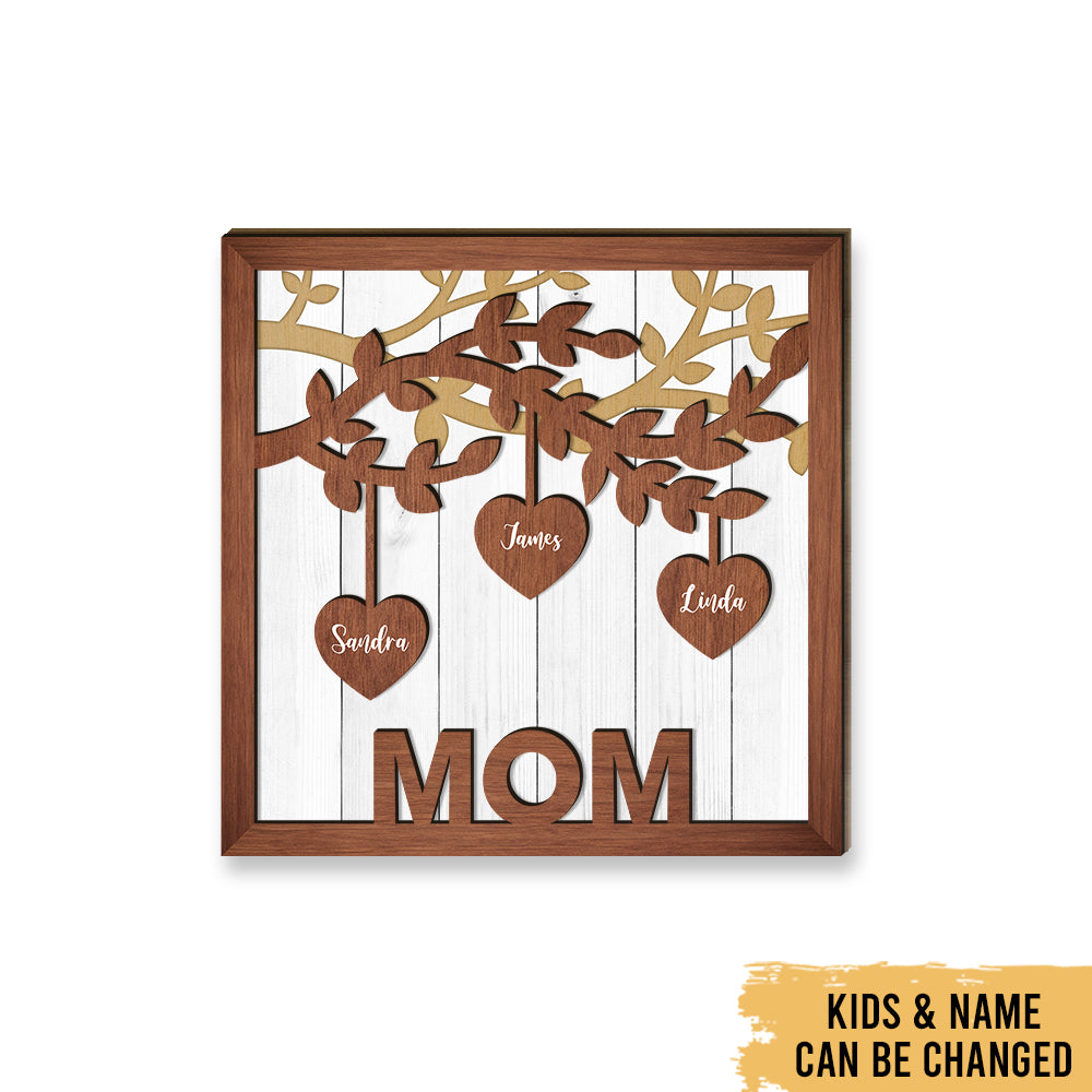 Love Mom Family Tree Of Life - Mother's Day Farmhouse Decoration - Personalized 2-Layer Wooden Art