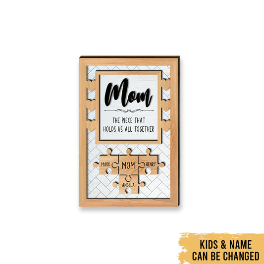 Love Mom Puzzle Piece - Mother's Day Farmhouse Decoration - Personalized 2-Layer Wooden Art