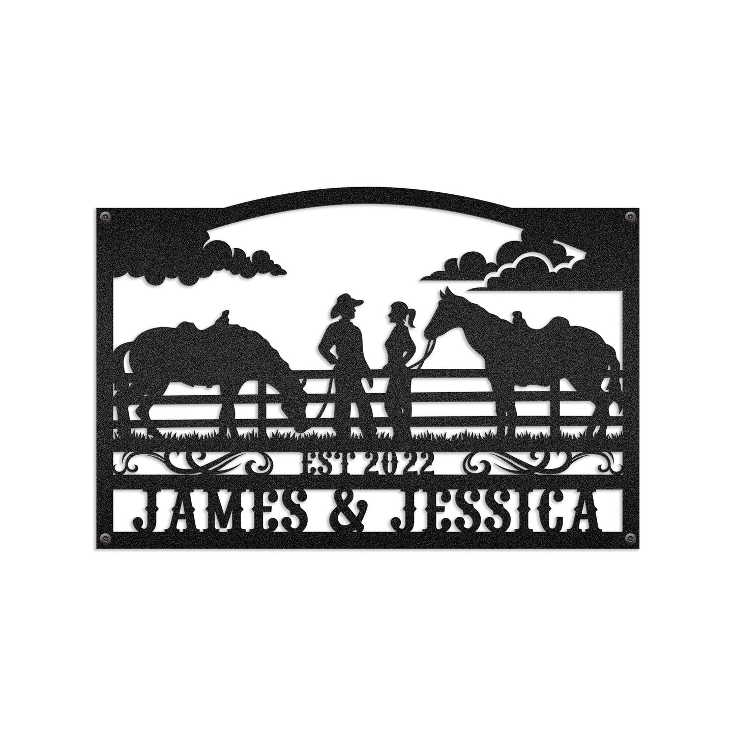 Cowboy & Cowgirl - Couple Farmhouse Decoration - LED Light Personalized Cut Metal Sign