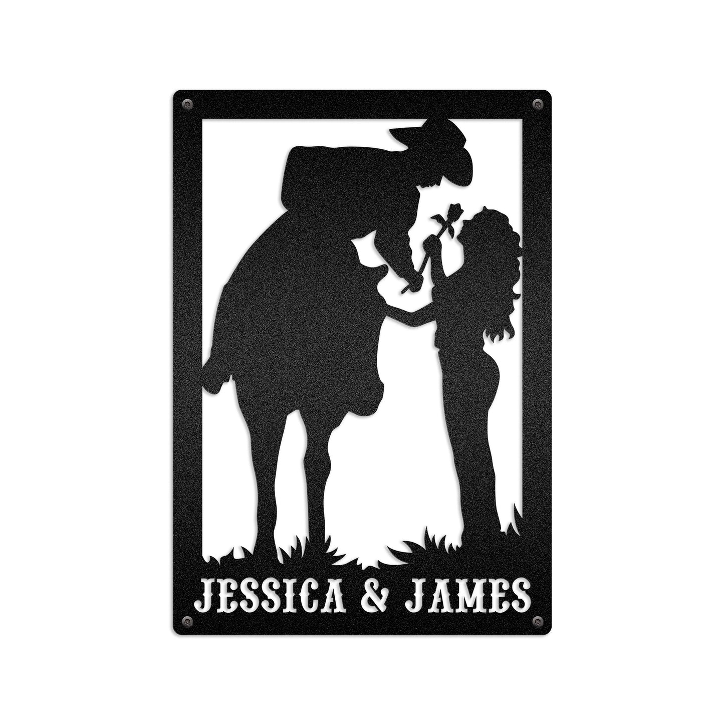 Romantic Love Between Cowboy & Cowgirl - Couple Farmhouse Decoration - LED Light Personalized Cut Metal Sign