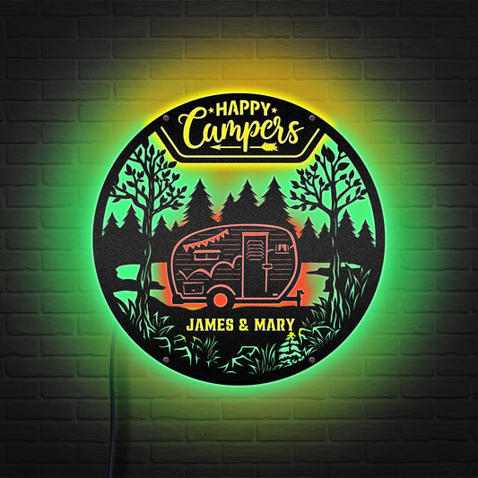 Campsite Lovers - Camping Car Home Decoration - LED Light Personalized Cut Metal Sign