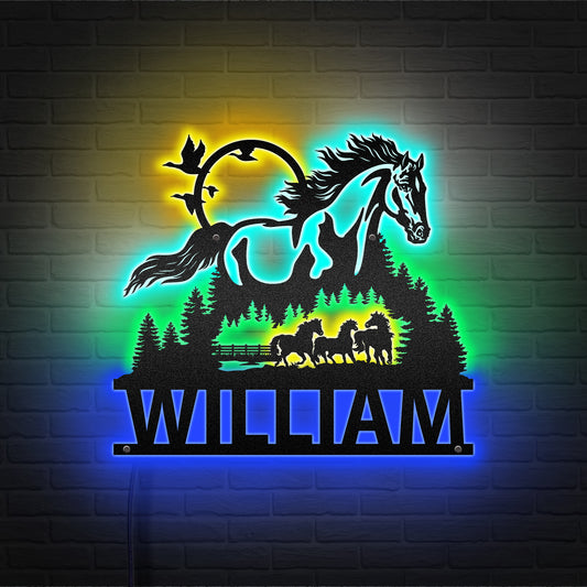 Horse Racing - Farmhouse Home Decoration - LED Light Personalized Cut Metal Sign