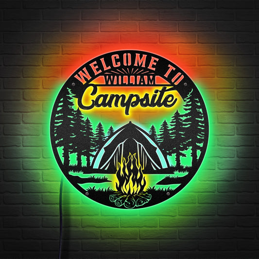 Campsite Lovers - Camping Home Decoration - LED Light Personalized Cut Metal Sign