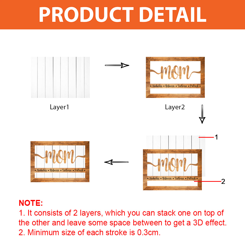 Love Mom - Mother's Day Farmhouse Decoration - Personalized 2-Layer Wooden Art
