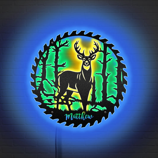 Deer Lovers - Farmhouse Deer Woodland - LED Light Personalized Cut Metal Sign