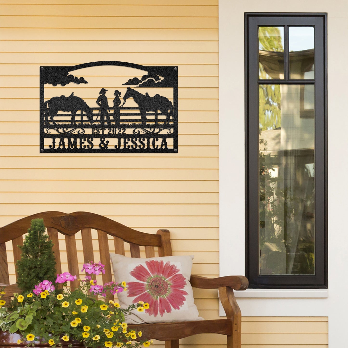 Cowboy & Cowgirl - Couple Farmhouse Decoration - LED Light Personalized Cut Metal Sign