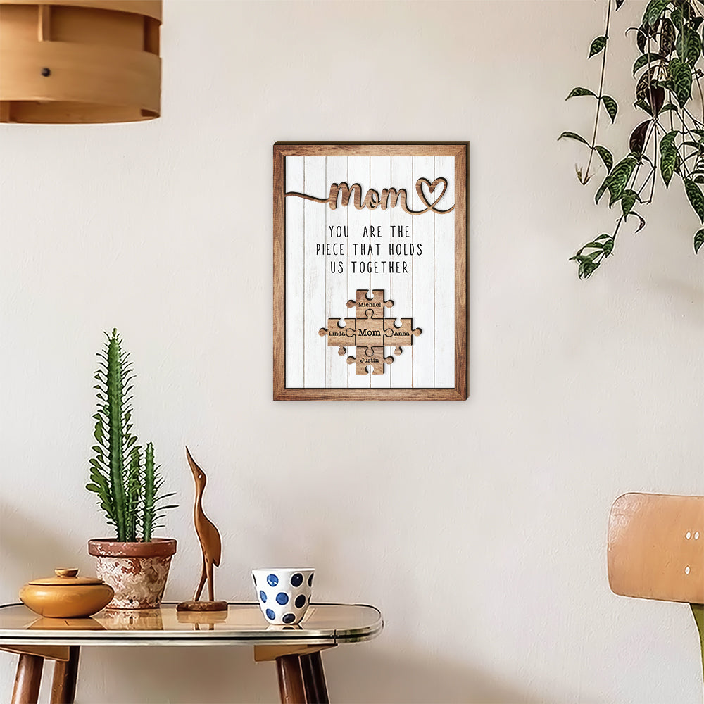 Love Mom Puzzle Piece - Mother's Day Farmhouse Decoration - Personalized 2-Layer Wooden Art