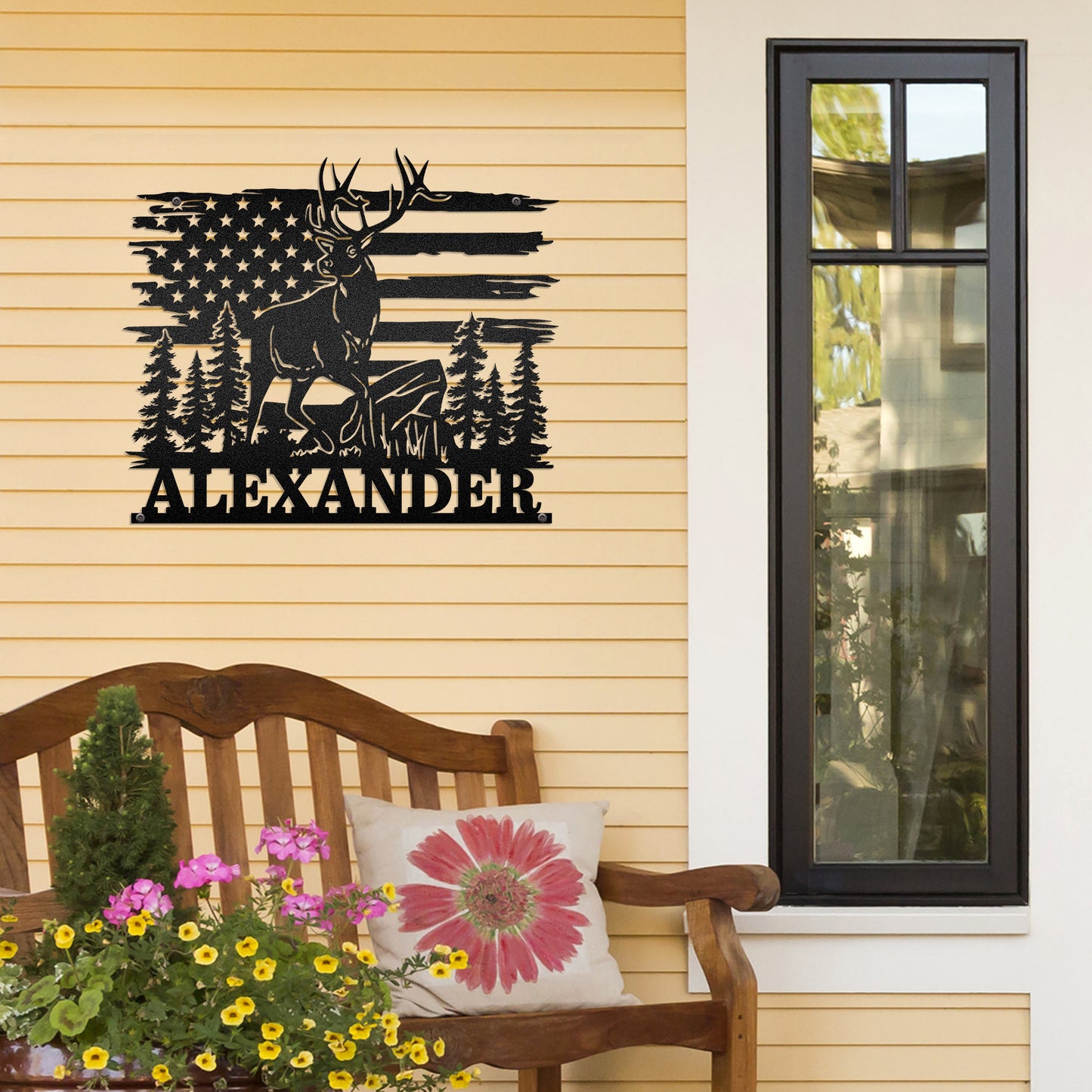 Deer Hunting US Flag - Woodland Animal Decoration - LED Light Personalized Cut Metal Sign