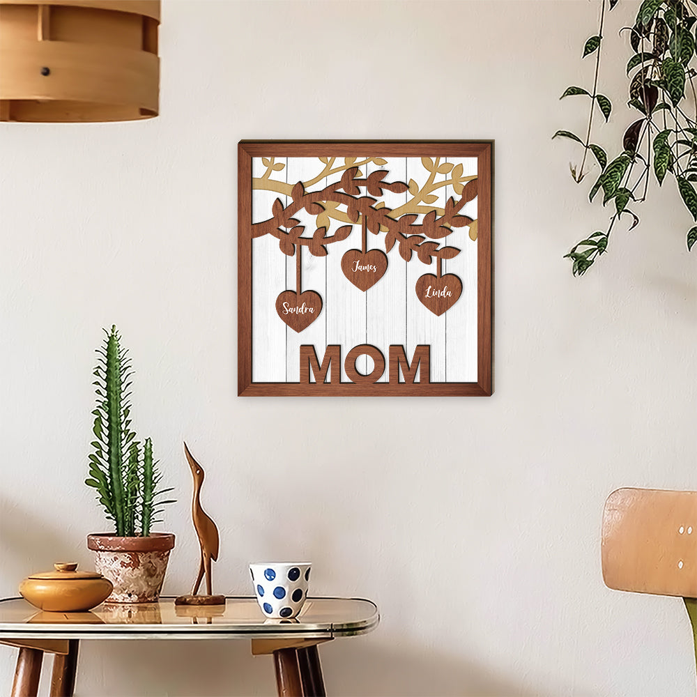 Love Mom Family Tree Of Life - Mother's Day Farmhouse Decoration - Personalized 2-Layer Wooden Art