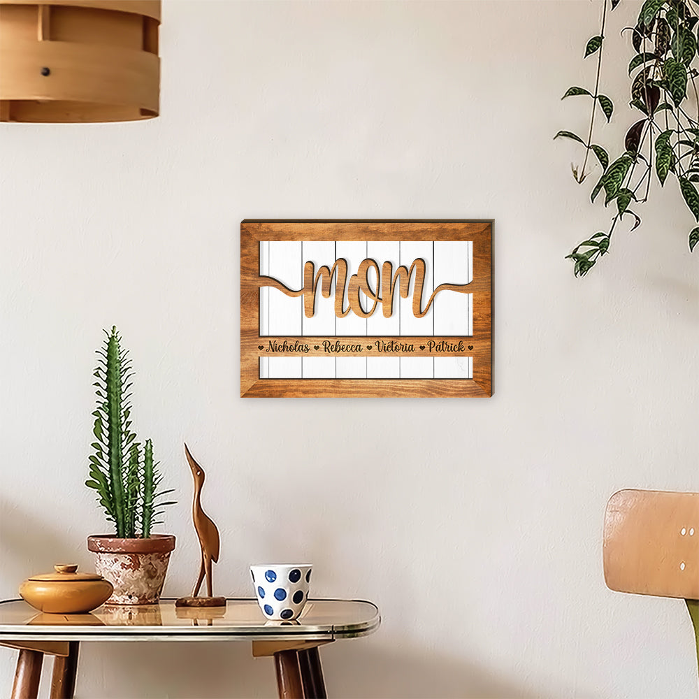 Love Mom - Mother's Day Farmhouse Decoration - Personalized 2-Layer Wooden Art