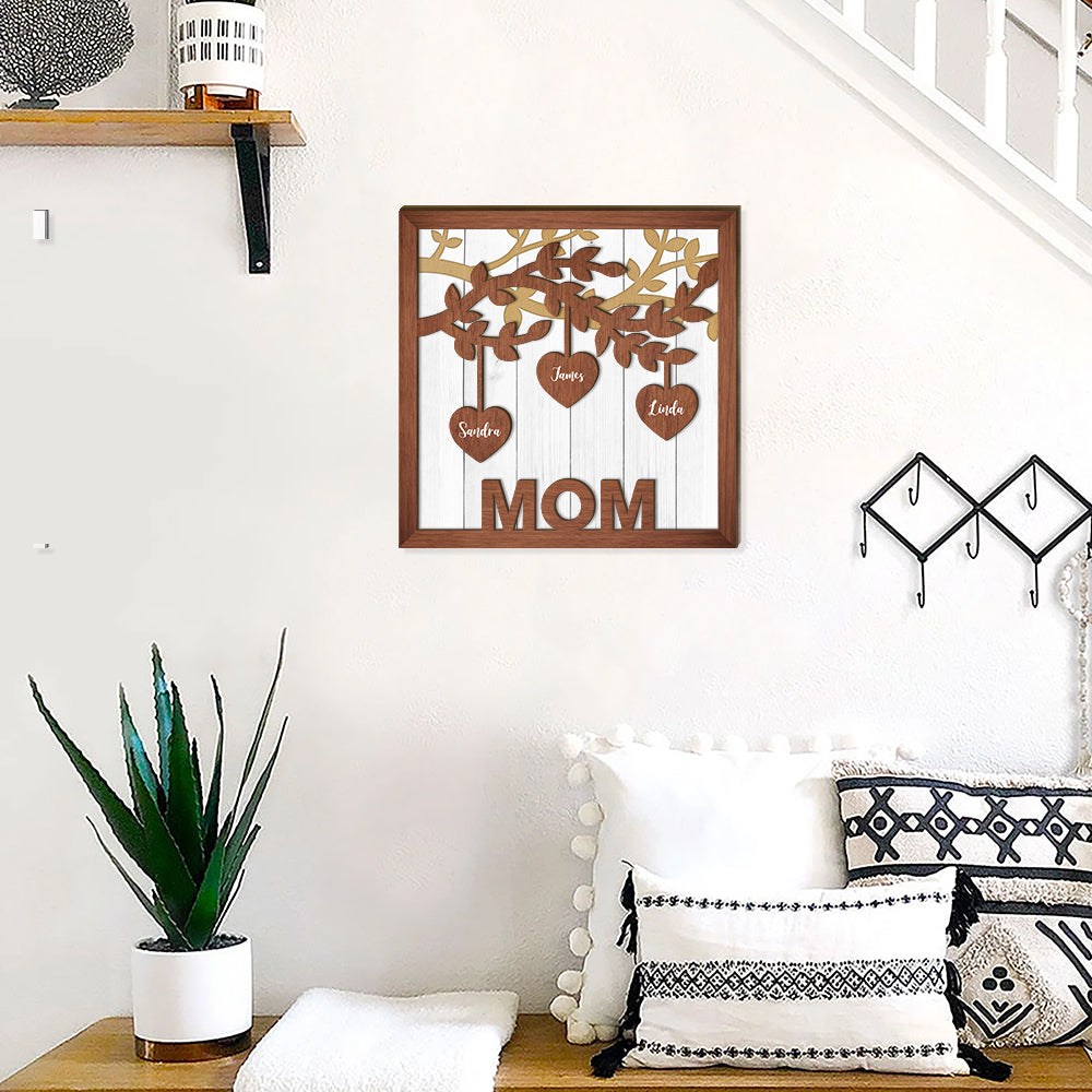 Love Mom Family Tree Of Life - Mother's Day Farmhouse Decoration - Personalized 2-Layer Wooden Art