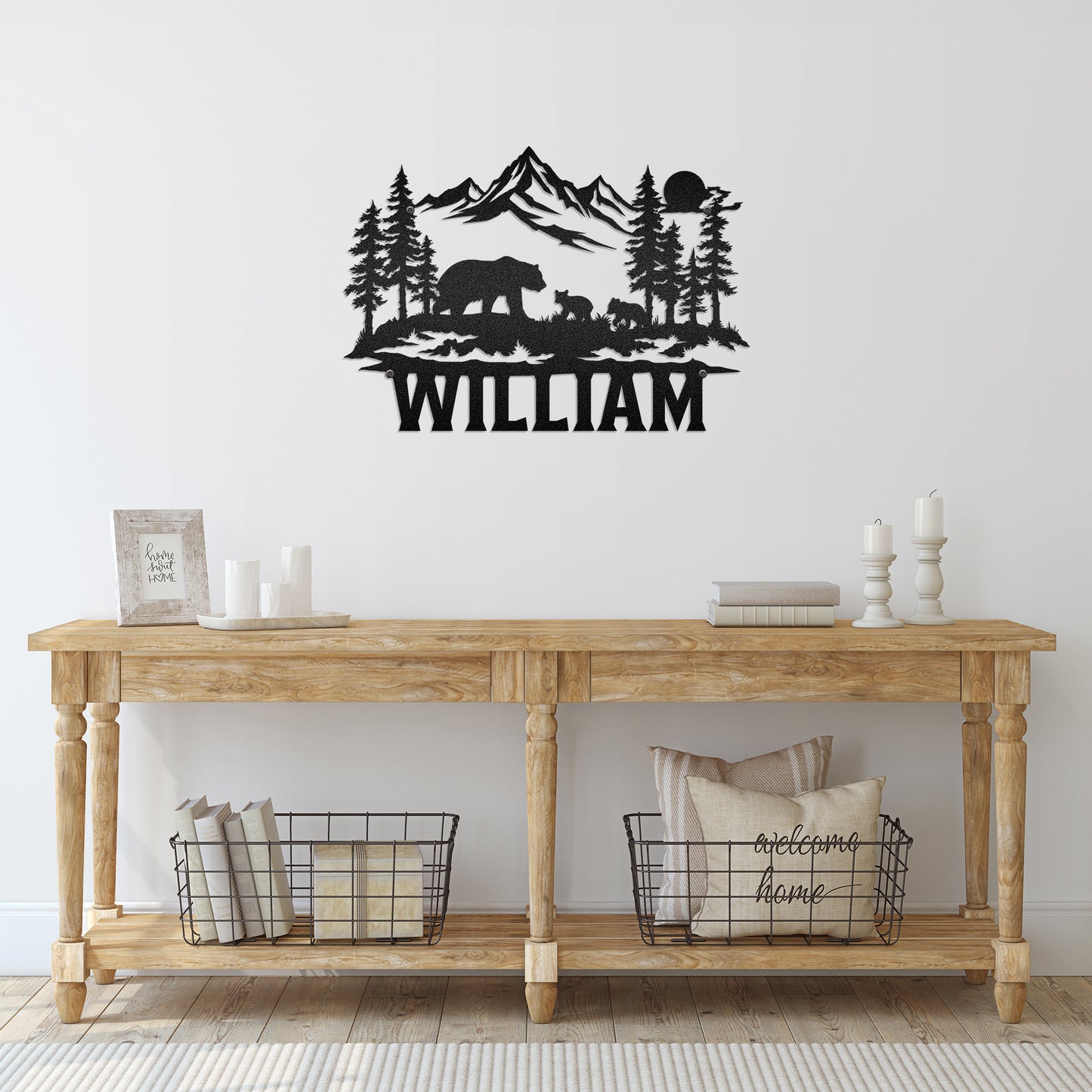 Bear Family - Farmhouse Woodland Wild Life - LED Light Personalized Cut Metal Sign