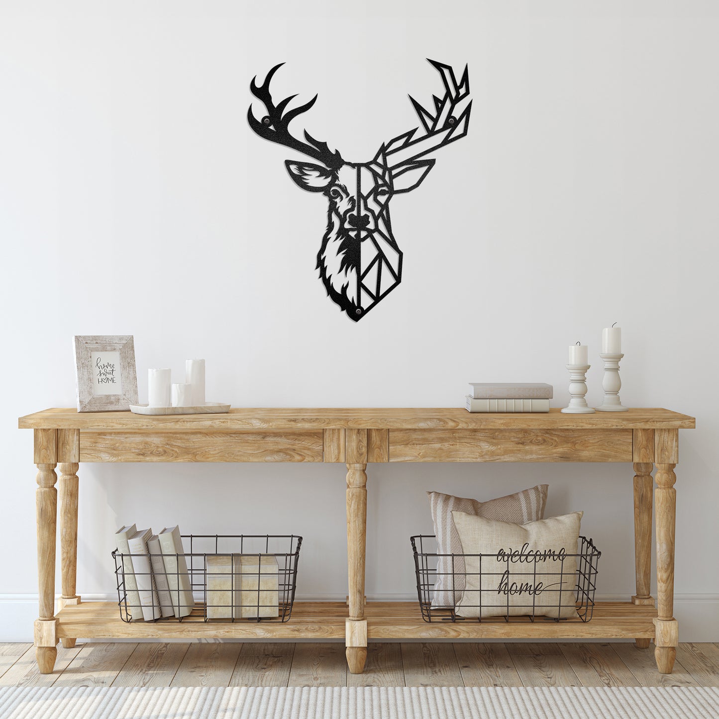 Deer Head In Geometric - Farmhouse Woodland Wild Life - LED Light Personalized Cut Metal Sign