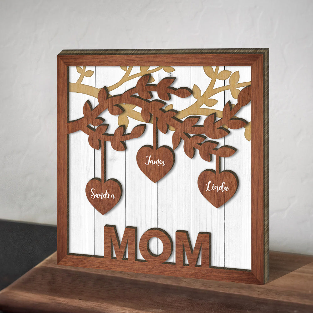 Love Mom Family Tree Of Life - Mother's Day Farmhouse Decoration - Personalized 2-Layer Wooden Art