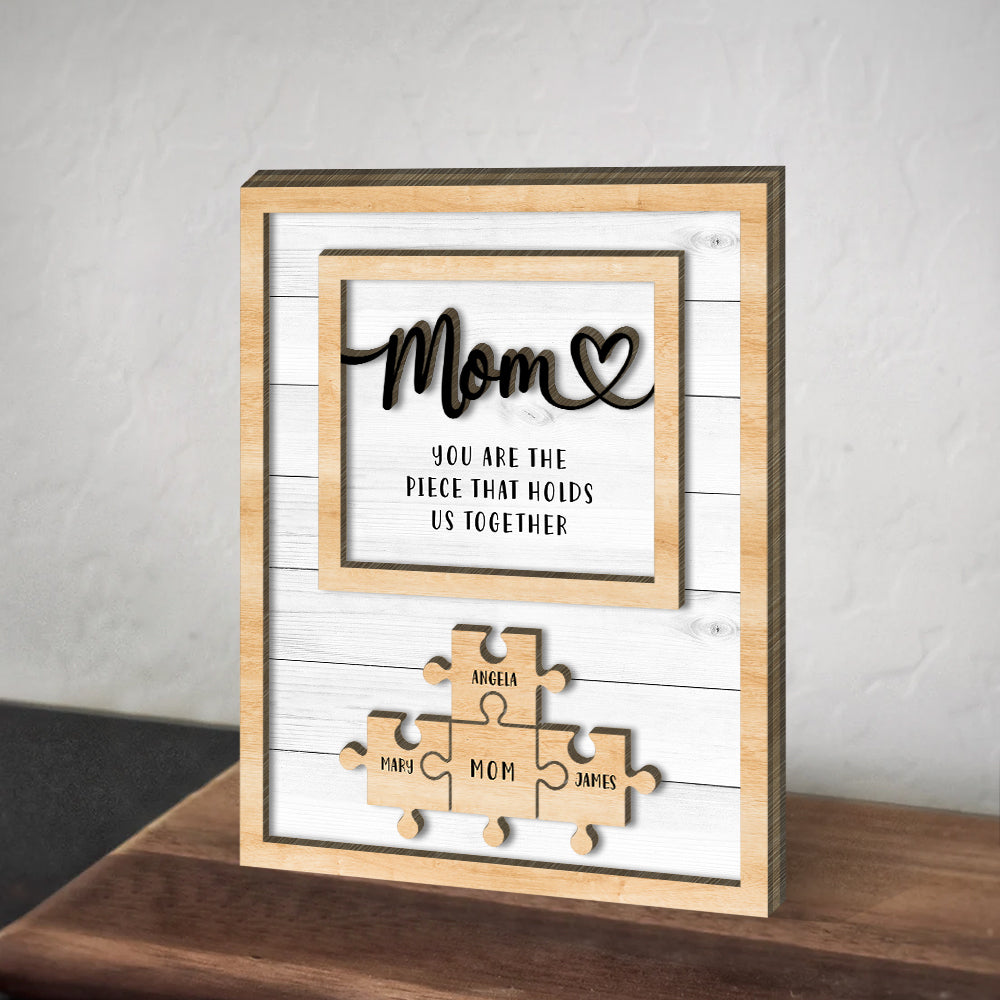 Love Mom Piece Family - Mother's Day Farmhouse Decoration - Personalized 2-Layer Wooden Art