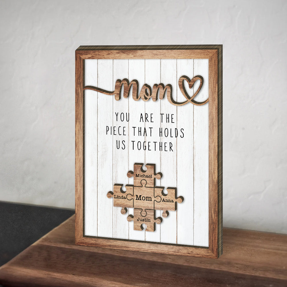 Love Mom Puzzle Piece - Mother's Day Farmhouse Decoration - Personalized 2-Layer Wooden Art