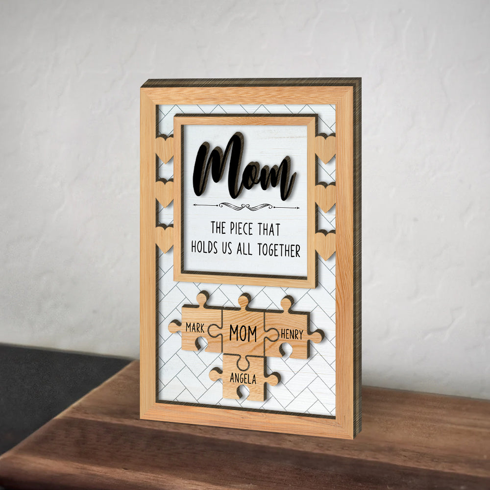 Love Mom Puzzle Piece - Mother's Day Farmhouse Decoration - Personalized 2-Layer Wooden Art