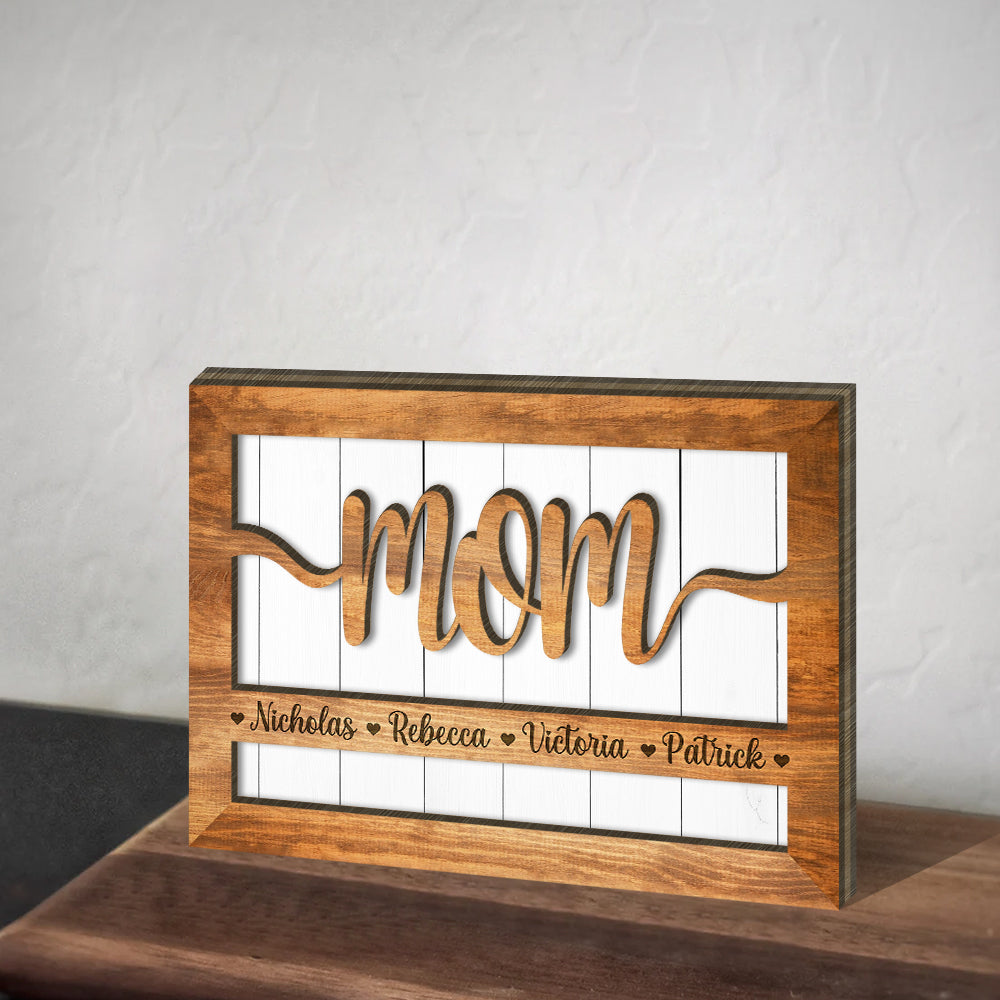 Love Mom - Mother's Day Farmhouse Decoration - Personalized 2-Layer Wooden Art