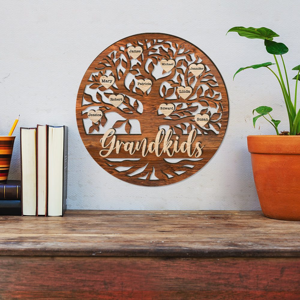 Love Grandma Family Tree Of Life - Mother's Day Farmhouse Decoration - Personalized 2-Layer Wooden Art