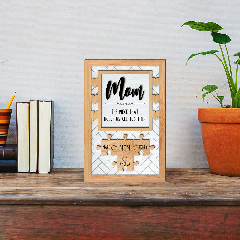 Love Mom Puzzle Piece - Mother's Day Farmhouse Decoration - Personalized 2-Layer Wooden Art