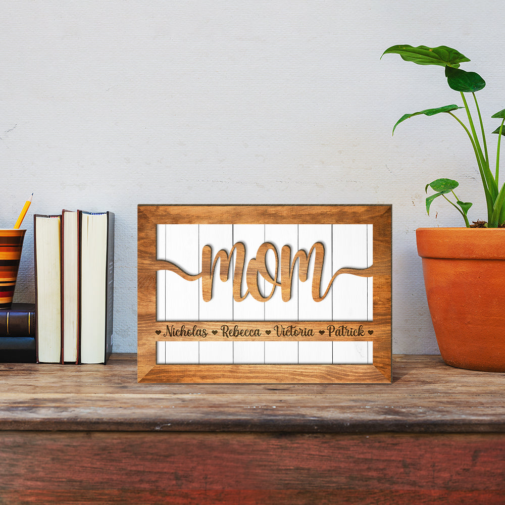 Love Mom - Mother's Day Farmhouse Decoration - Personalized 2-Layer Wooden Art