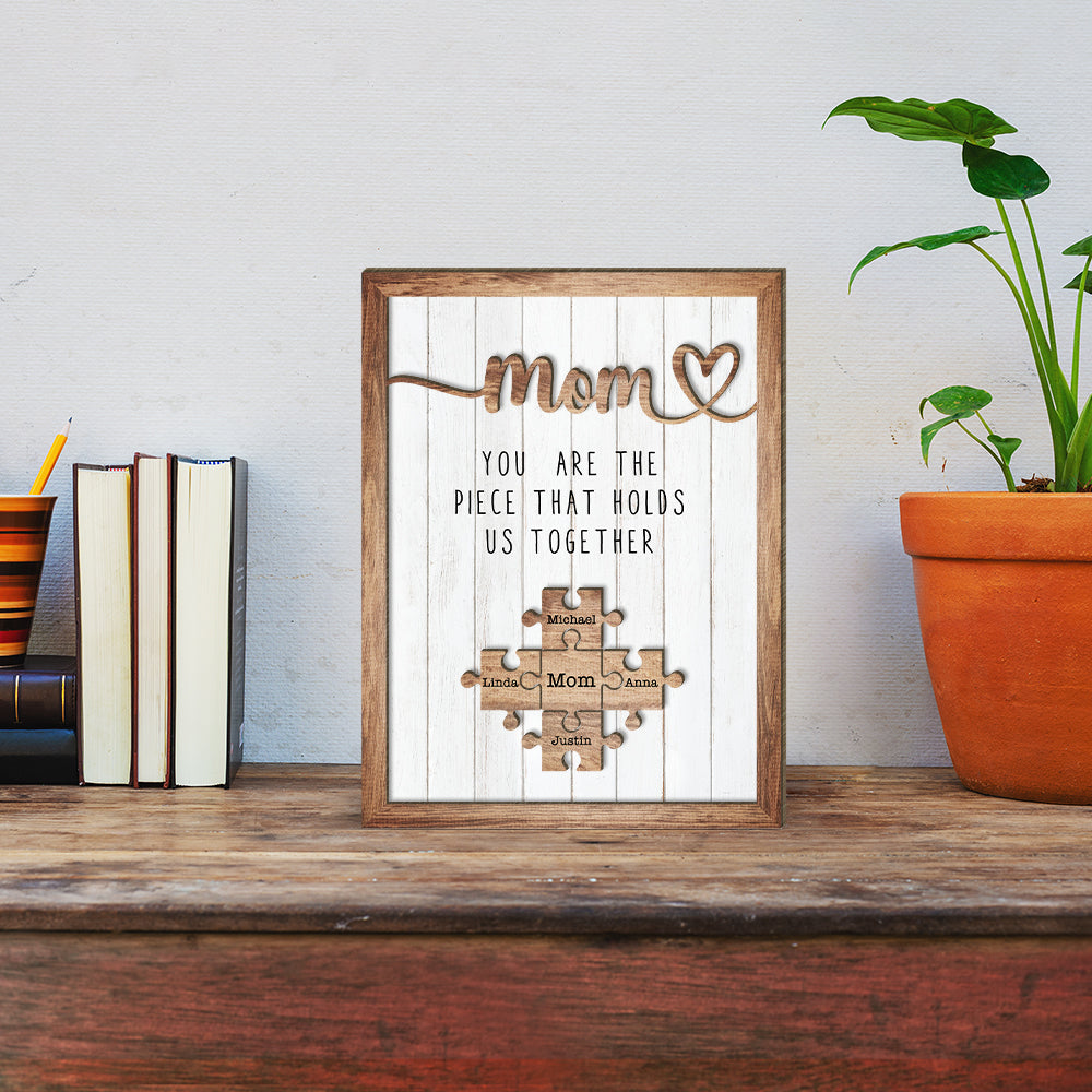 Love Mom Puzzle Piece - Mother's Day Farmhouse Decoration - Personalized 2-Layer Wooden Art