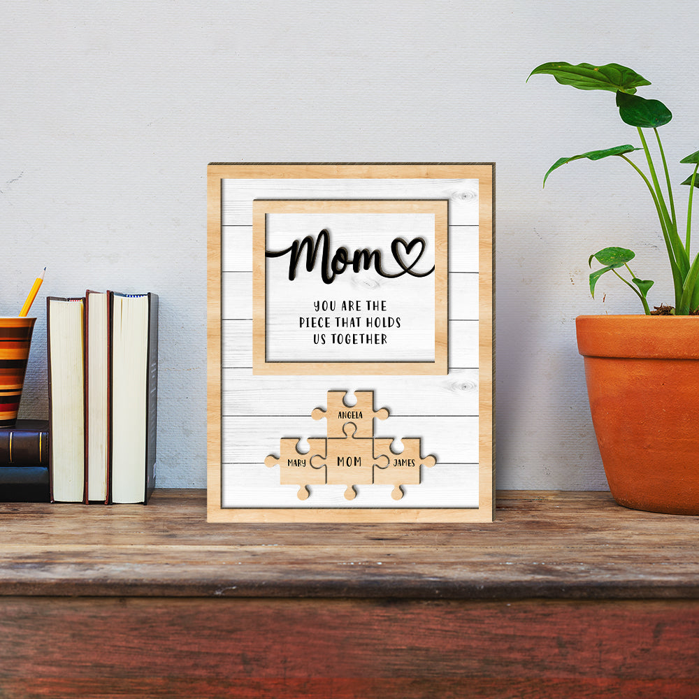 Love Mom Piece Family - Mother's Day Farmhouse Decoration - Personalized 2-Layer Wooden Art