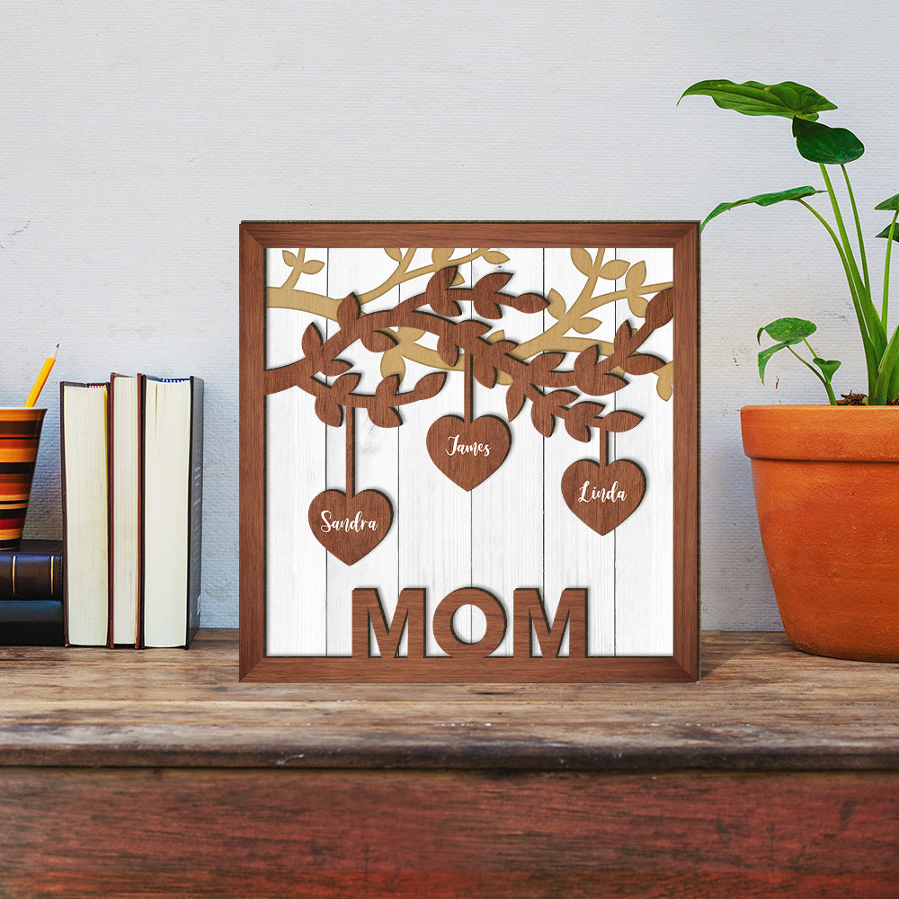 Love Mom Family Tree Of Life - Mother's Day Farmhouse Decoration - Personalized 2-Layer Wooden Art