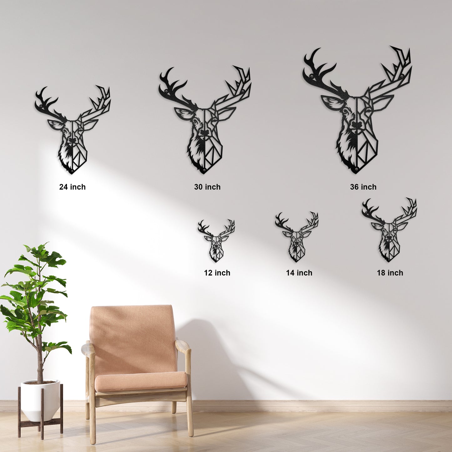 Deer Head In Geometric - Farmhouse Woodland Wild Life - LED Light Personalized Cut Metal Sign