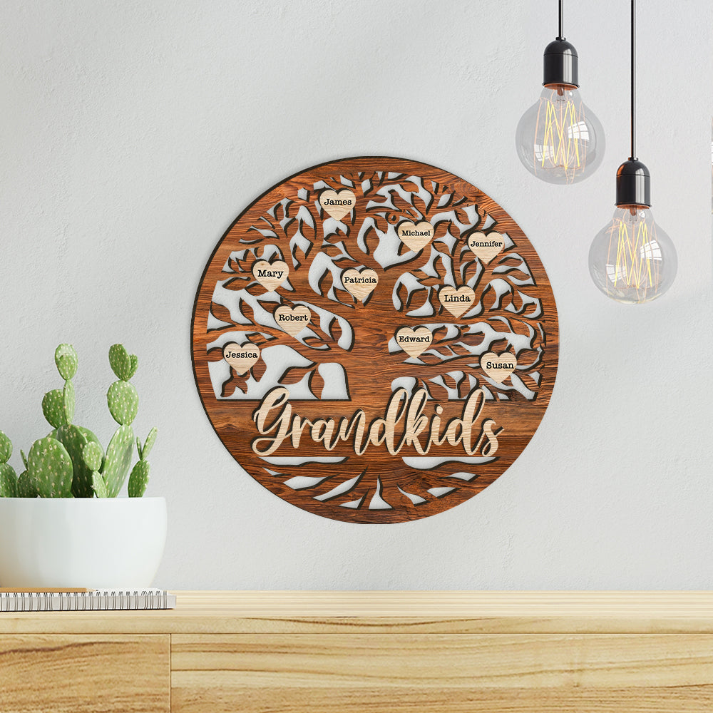 Love Grandma Family Tree Of Life - Mother's Day Farmhouse Decoration - Personalized 2-Layer Wooden Art