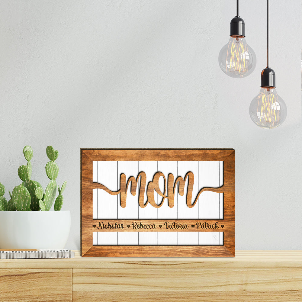 Love Mom - Mother's Day Farmhouse Decoration - Personalized 2-Layer Wooden Art