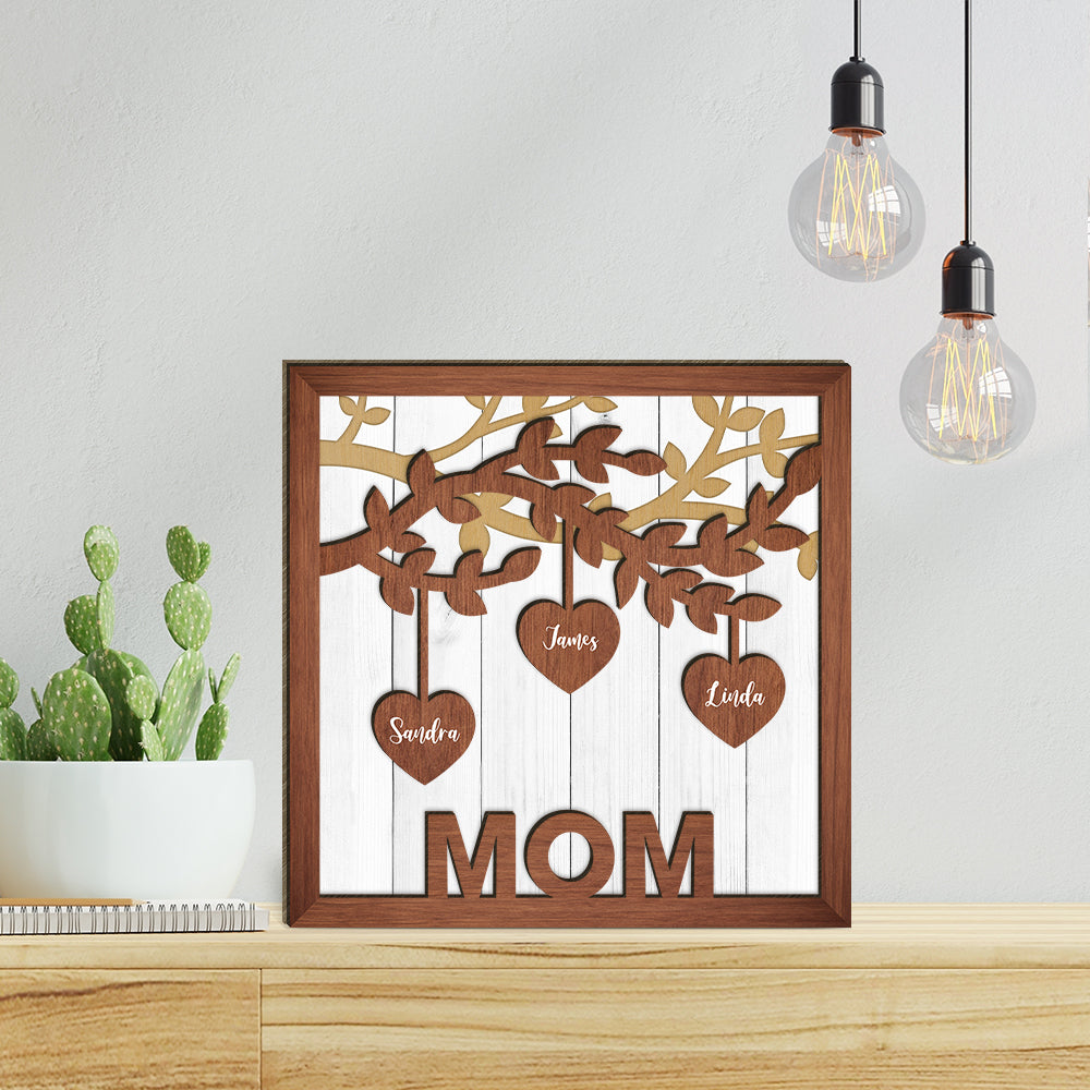 Love Mom Family Tree Of Life - Mother's Day Farmhouse Decoration - Personalized 2-Layer Wooden Art