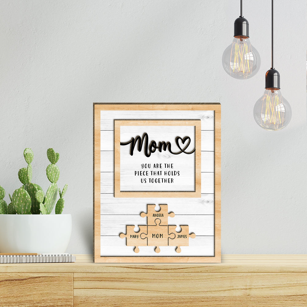 Love Mom Piece Family - Mother's Day Farmhouse Decoration - Personalized 2-Layer Wooden Art