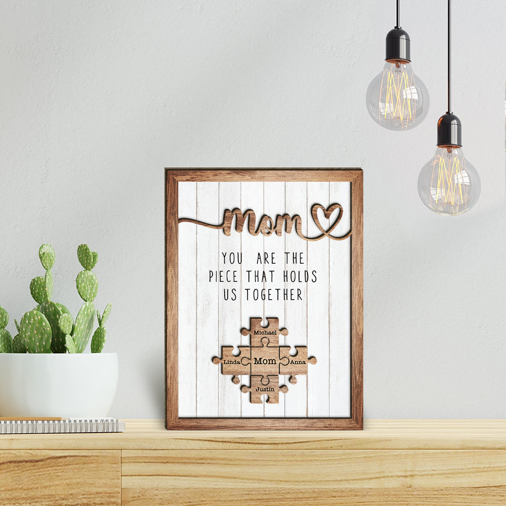 Love Mom Puzzle Piece - Mother's Day Farmhouse Decoration - Personalized 2-Layer Wooden Art