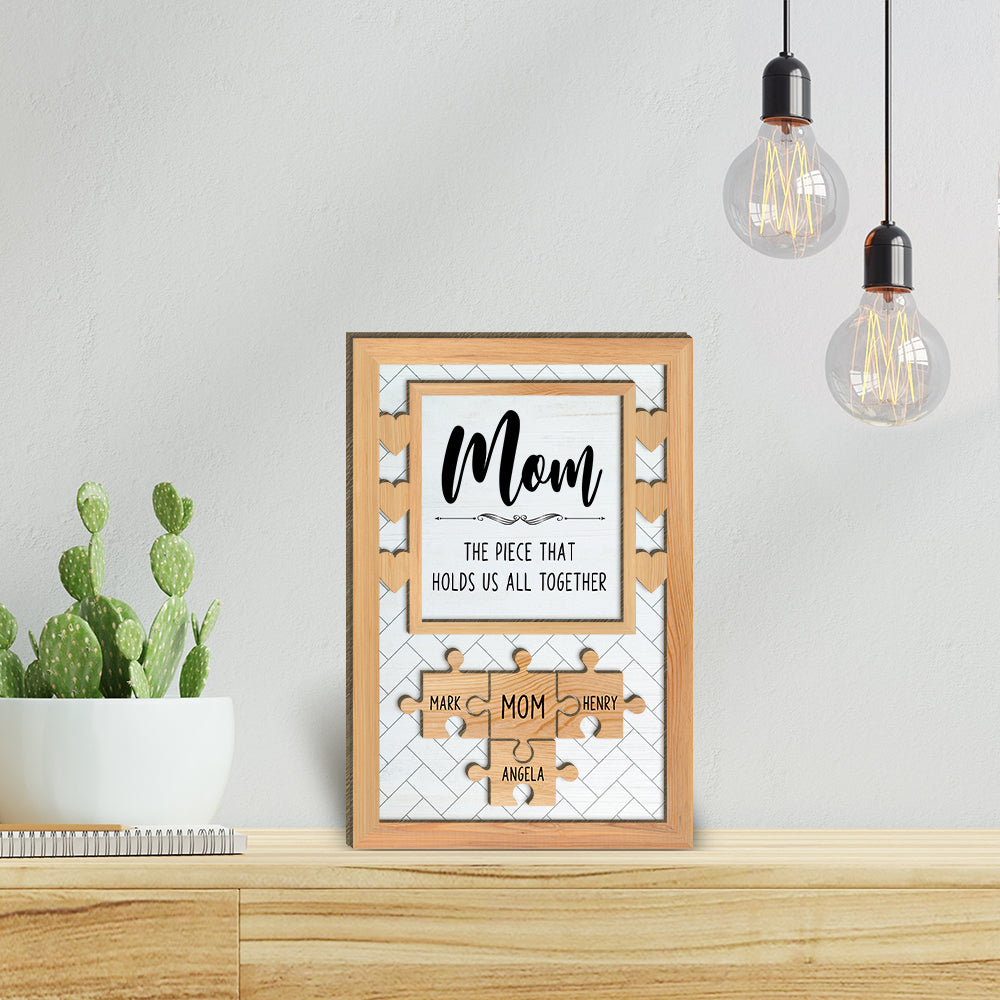 Love Mom Puzzle Piece - Mother's Day Farmhouse Decoration - Personalized 2-Layer Wooden Art