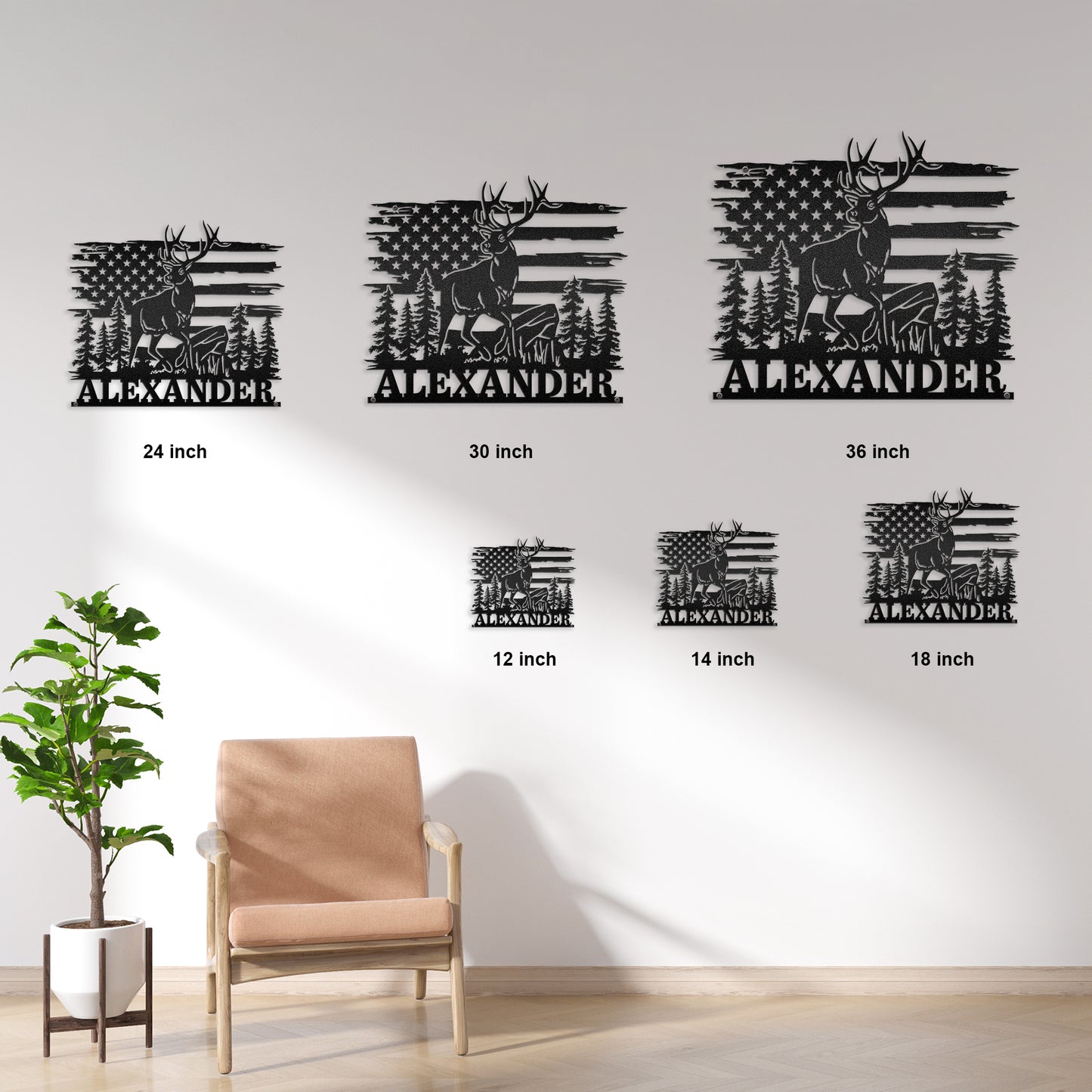 Deer Hunting US Flag - Woodland Animal Decoration - LED Light Personalized Cut Metal Sign