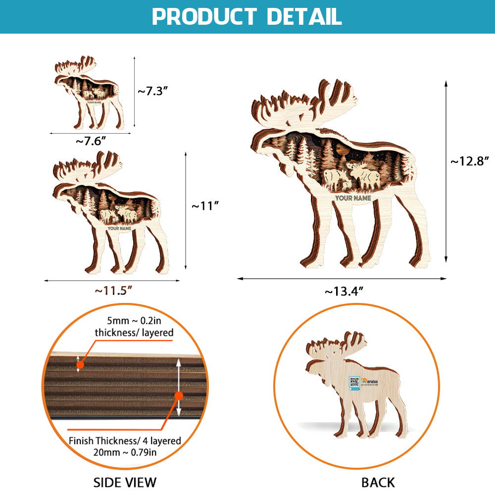 Moose Hunting Love - Woodland Animal Decoration - Personalized 4-Layer Wooden Art