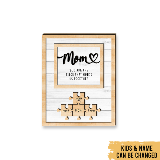 Love Mom Piece Family - Mother's Day Farmhouse Decoration - Personalized 2-Layer Wooden Art