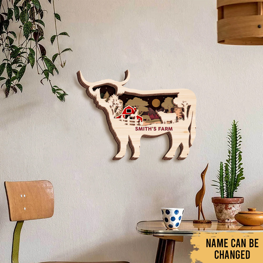 Highland Cow - Farmhouse Animal Decoration - Personalized 4-Layer Wooden Art