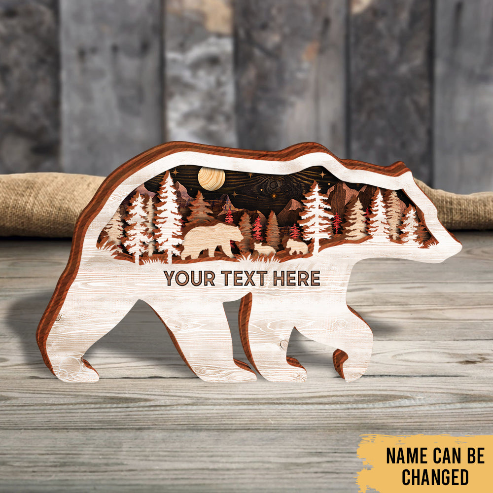 Mama Bear Hunting Love - Woodland Animal Decoration - Personalized 4-Layer Wooden Art