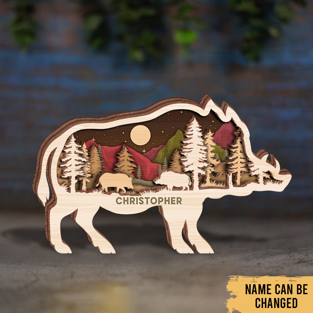 Boar Pig Hunting - Woodland Animal Decoration - Personalized 4-Layer Wooden Art