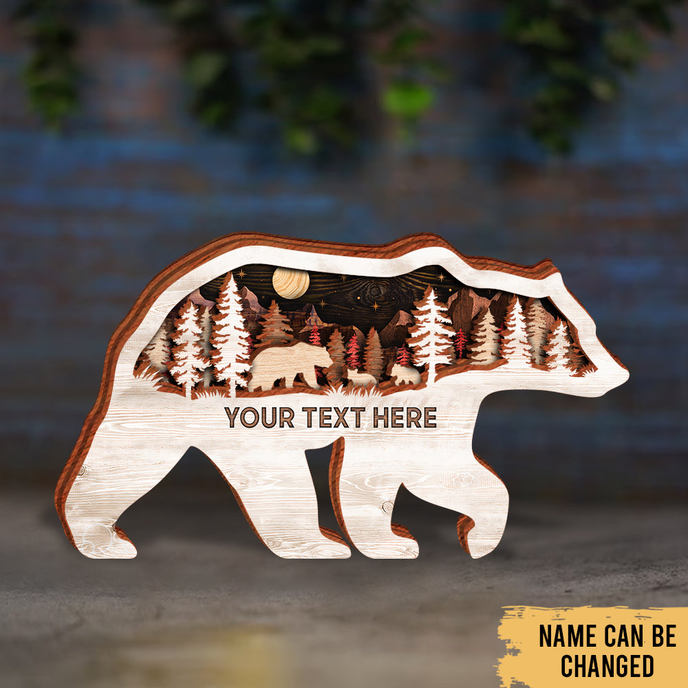 Mama Bear Hunting Love - Woodland Animal Decoration - Personalized 4-Layer Wooden Art