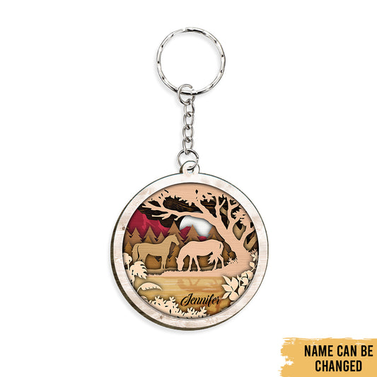 Rustic Horses - Farmhouse Animal Decoration Farm Accessories - Personalized Wooden Keychain