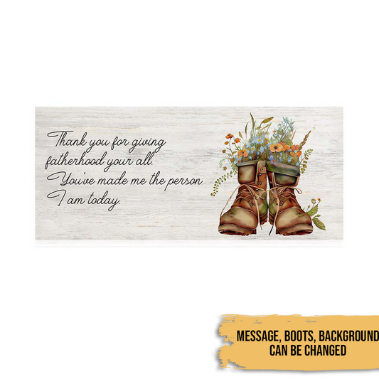 Father's Day Flower In Leather Boots - Loving Floral Garden Farmhouse Decoration - Personalized Rectangle Wooden Sign