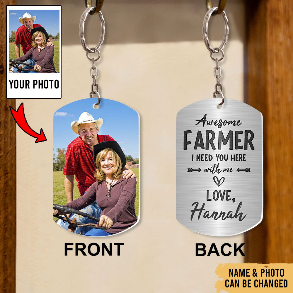 Awesome Farmer I Need You Here - Farm Love Accessories - Personalized Photo Aluminium Keychain