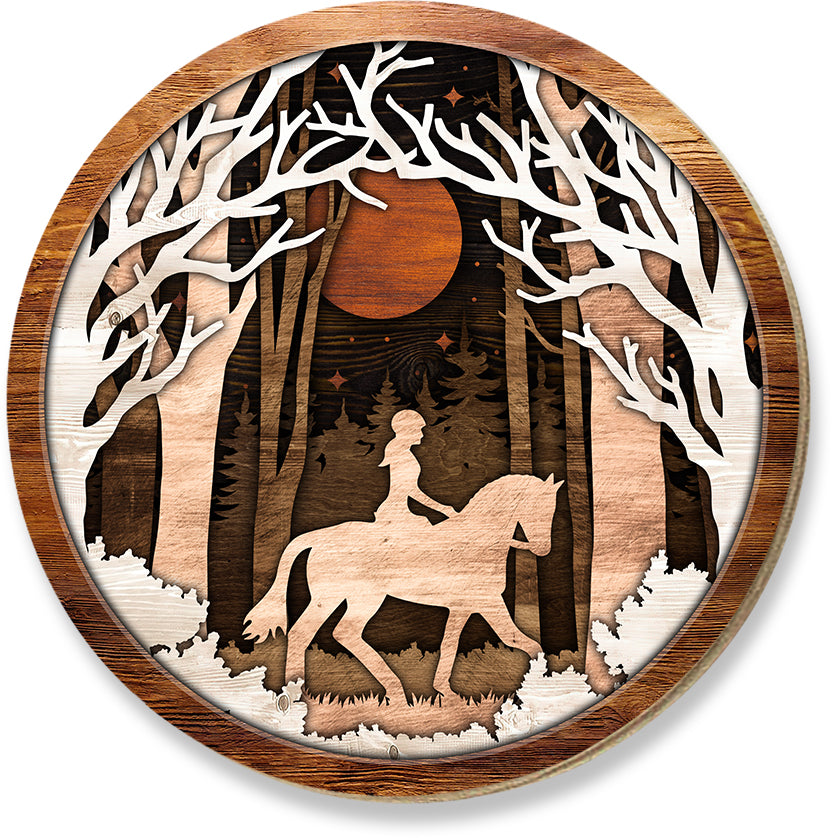 Cowgirl Riding Horse - Farm Animals Wall Art Decor Farmhouse Decoration - Round Wooden Sign