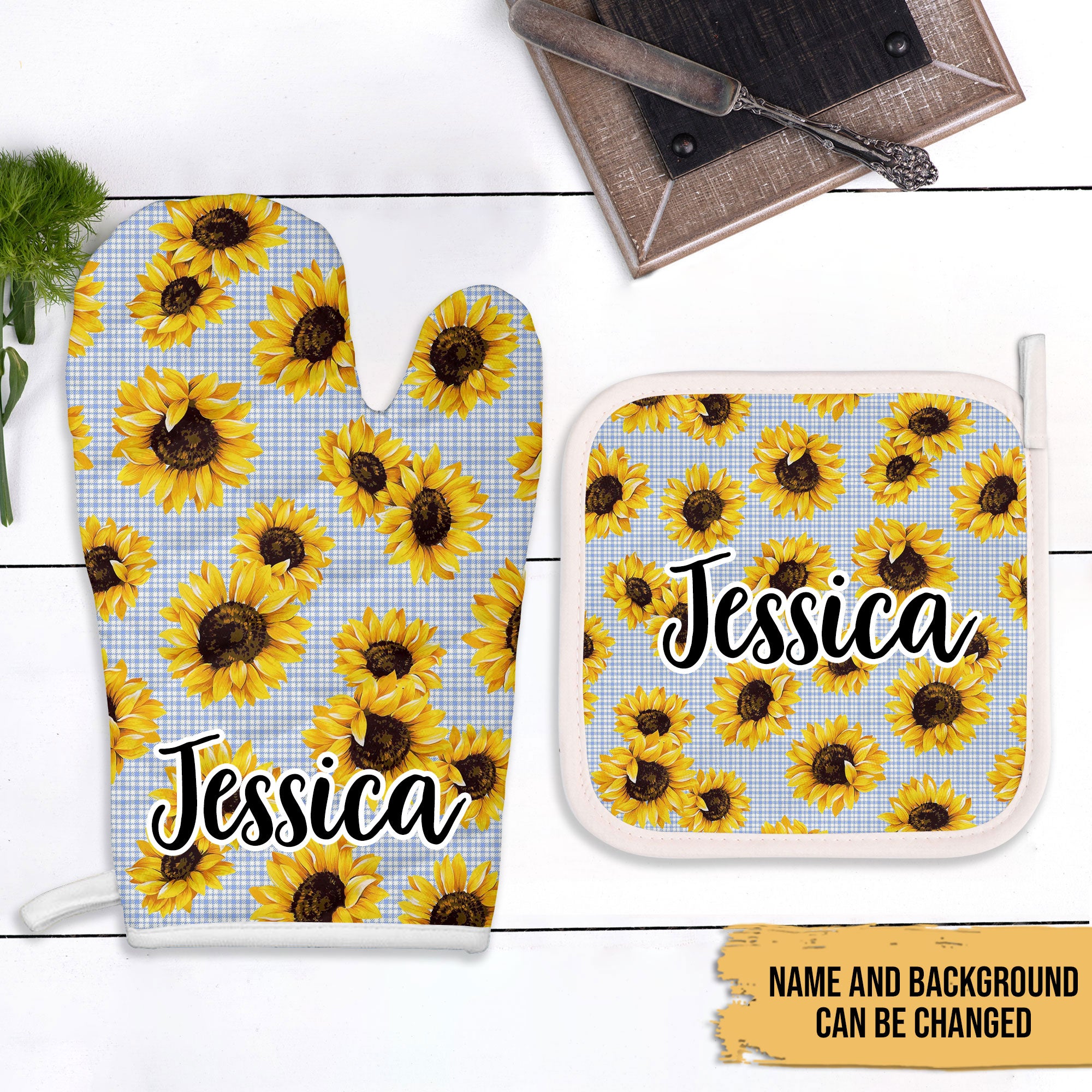 Sunflowers - Kitchen Accessories Set - Personalized Oven Mitt And